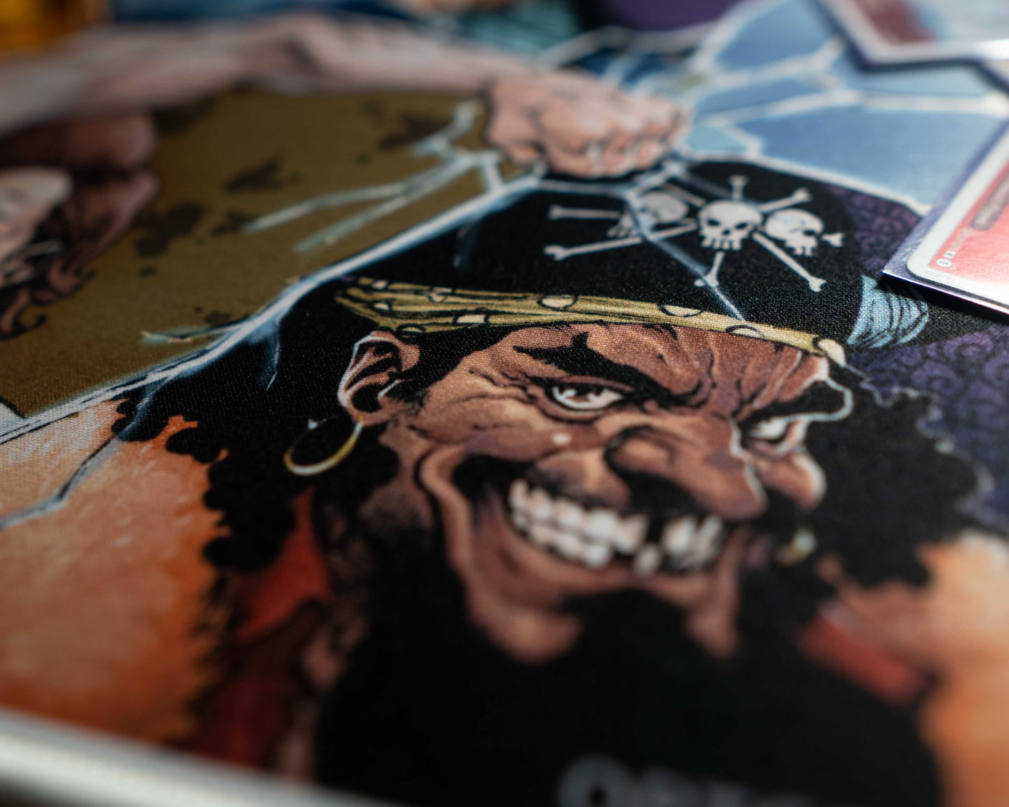 closeup of a character, with a scheming smile