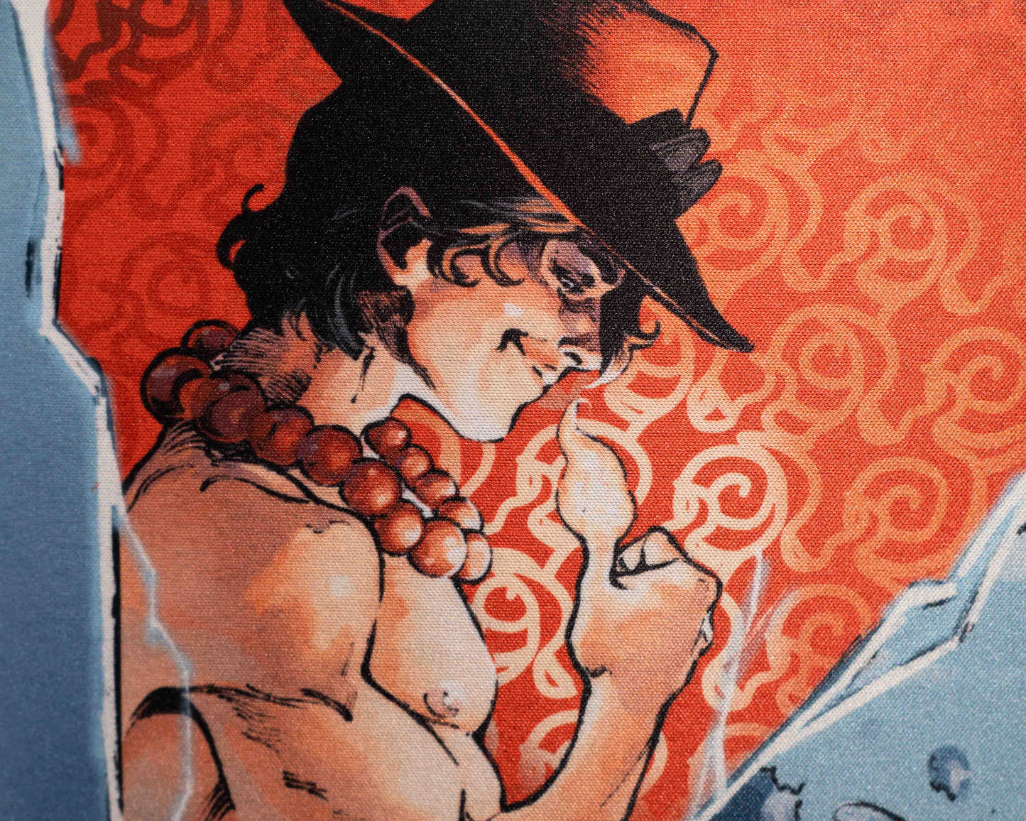 close up image of a character, with a smile and a thumbs up where the thumb is on fire